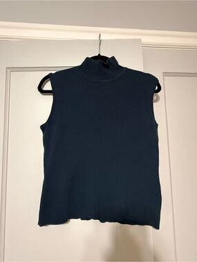 Stephanie Parks Sleeveless Ribbed Mock Neck Tank Top - Dark Teal
